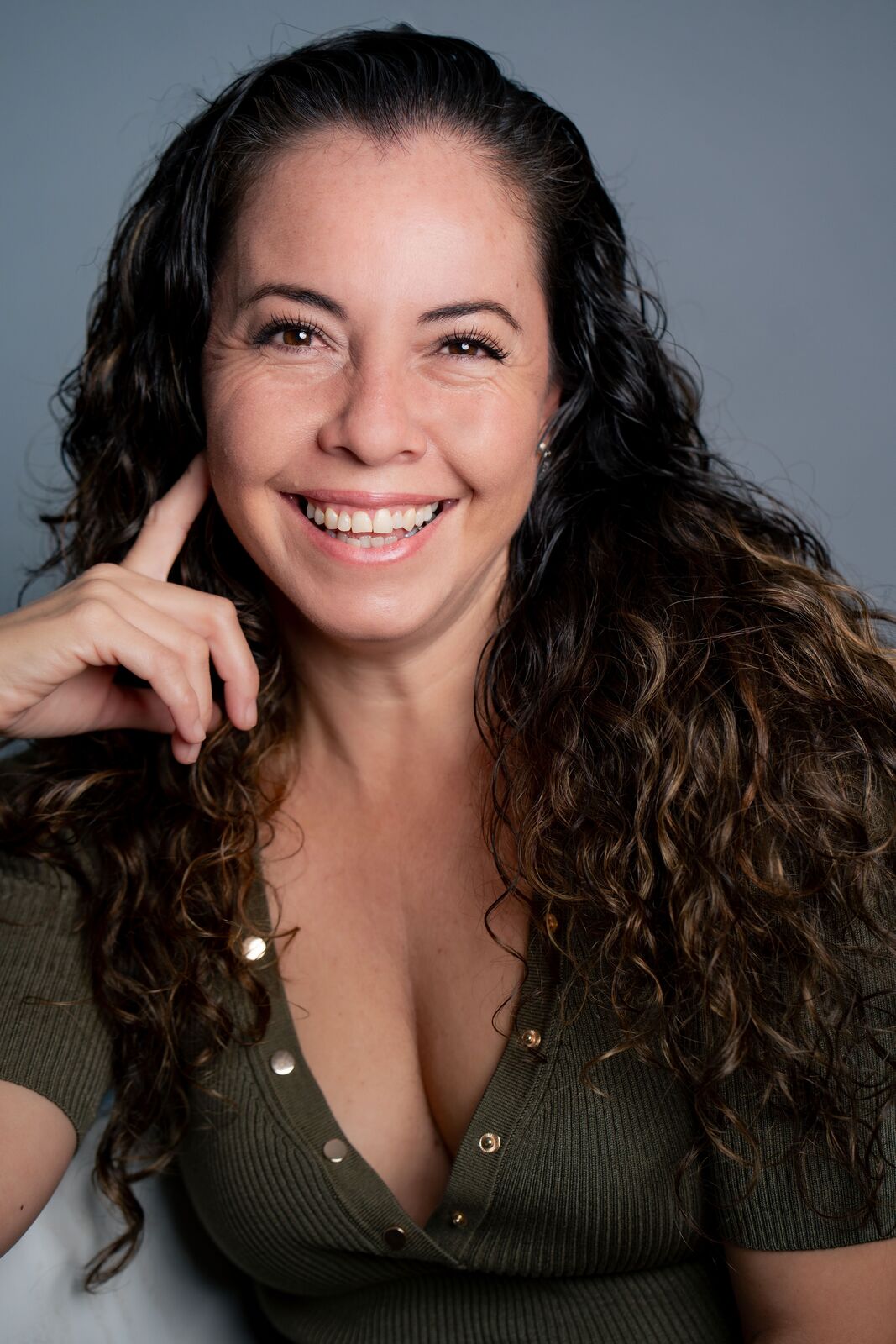 Alpha smiling, studio portrait